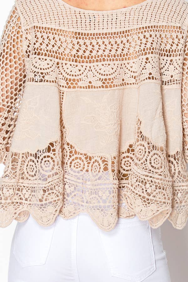 Relaxed Short Crochet Lace Top