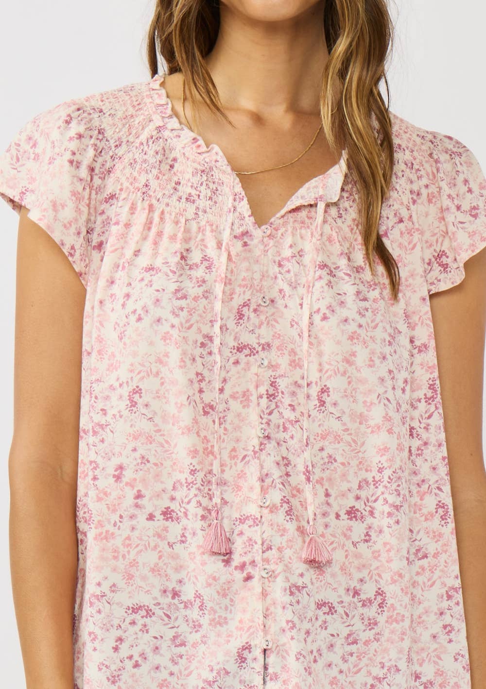 Floral Smocked Flutter Top