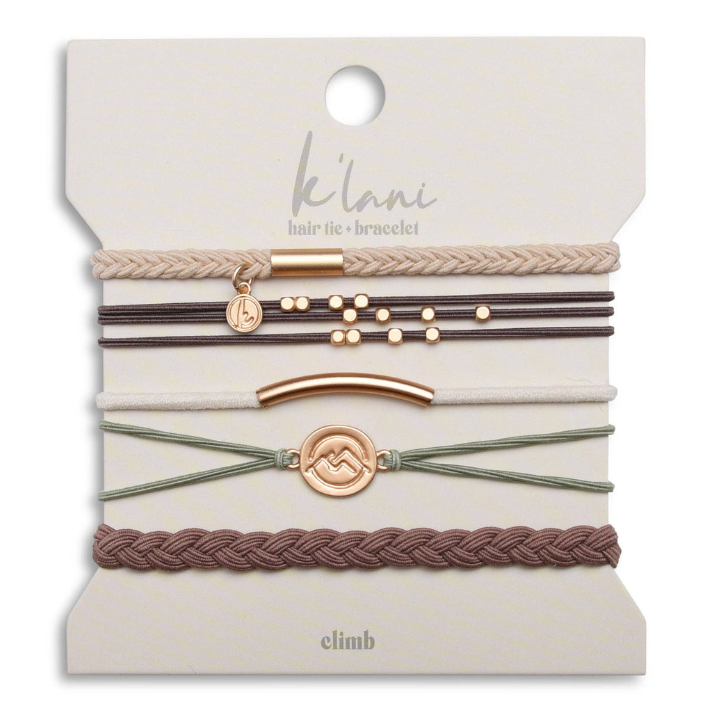 "Climb" Natural Colors with Gold Mountain Accent hair Tie Bracelets