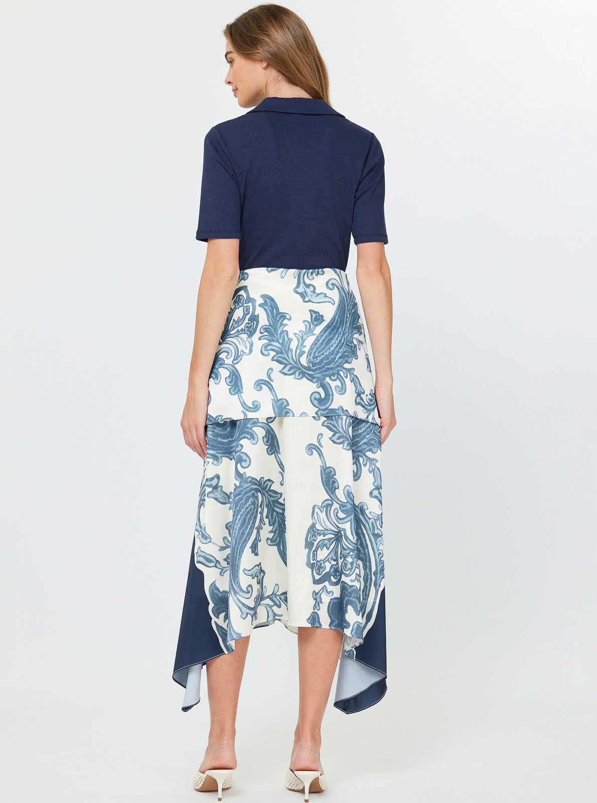 Polo Knit Top Midi Printed Dress W/faux Sleeve Tie by Current Air