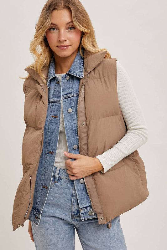 DENIM LAYERED PUFFER VEST