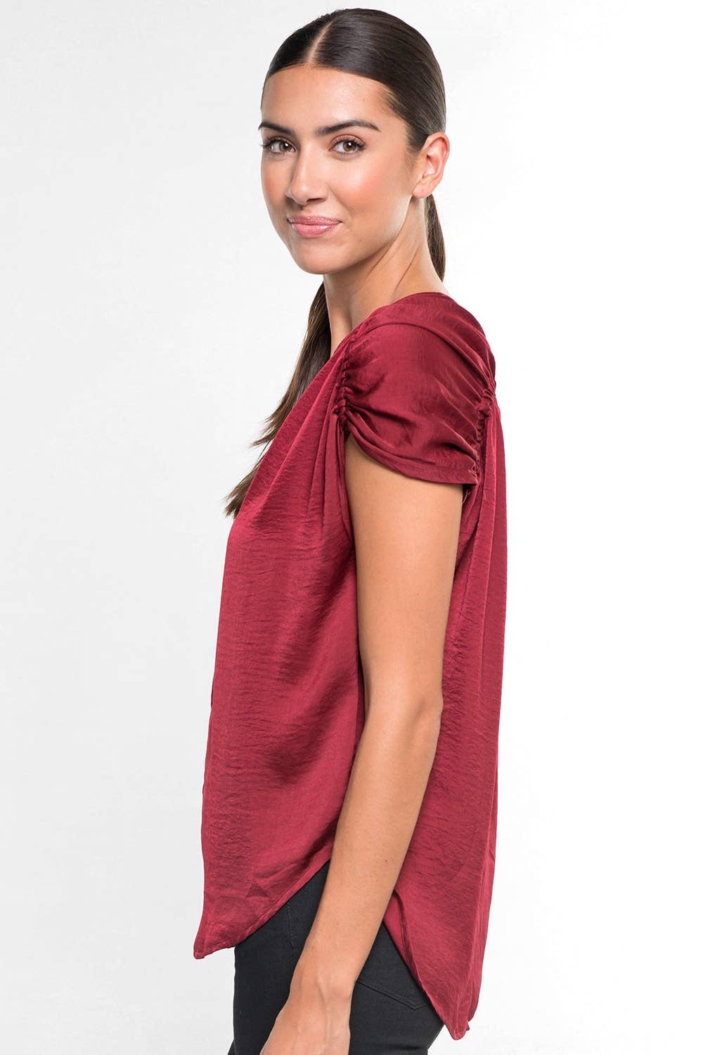 Holiday Satin Short Sleeve Top