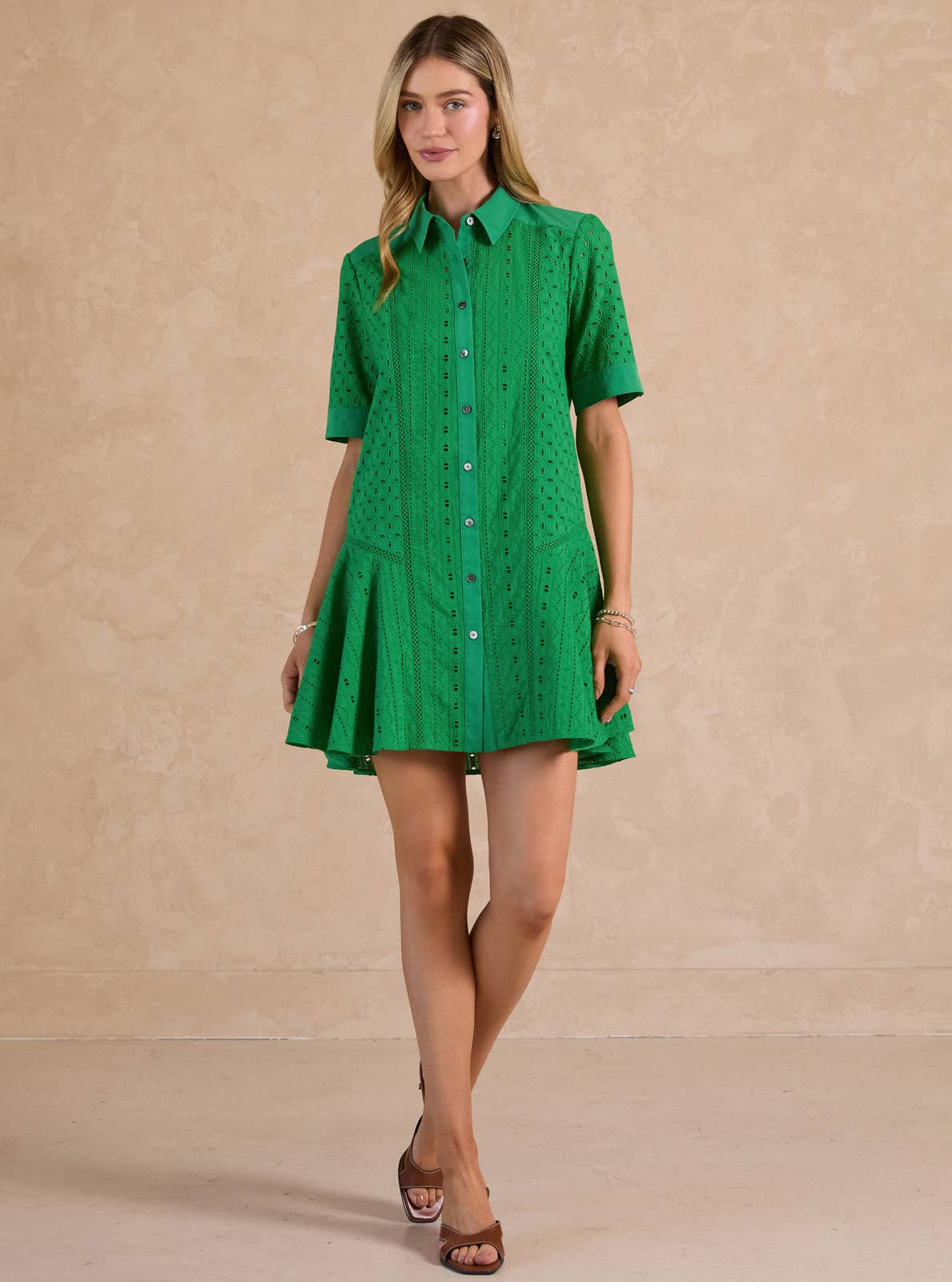 Eyelet Embroidered Button-down Mini Dress