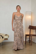 Leopard Print Pleated Maxi Dress