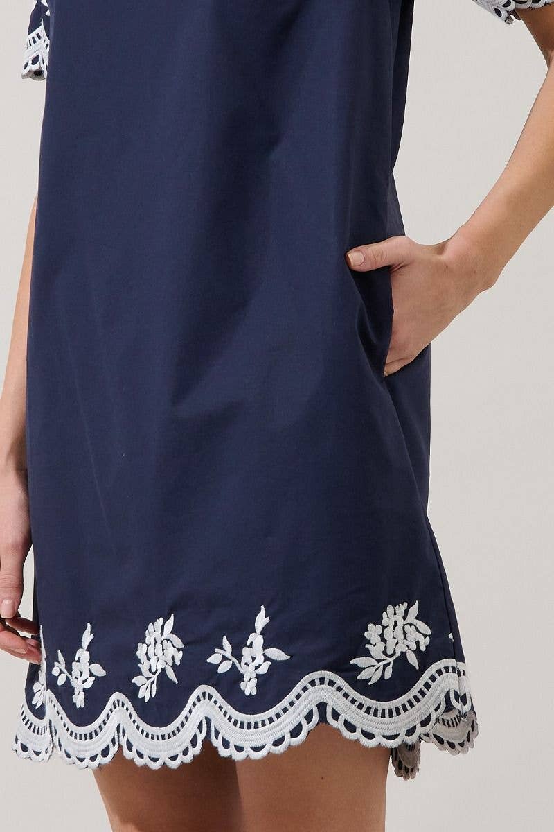 Melania Embroidered Shift Mini Dress