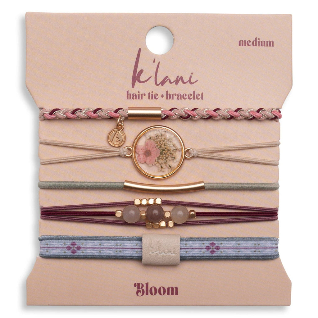 "Bloom" Maroon & Pink with Pressed Flowers Hair Tie Bracelets