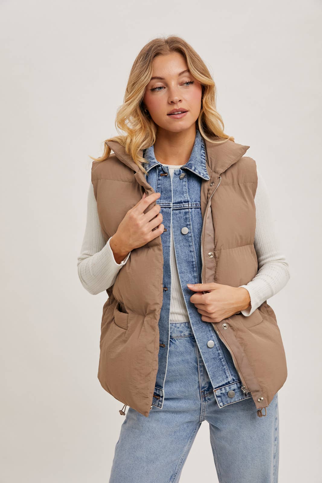 DENIM LAYERED PUFFER VEST