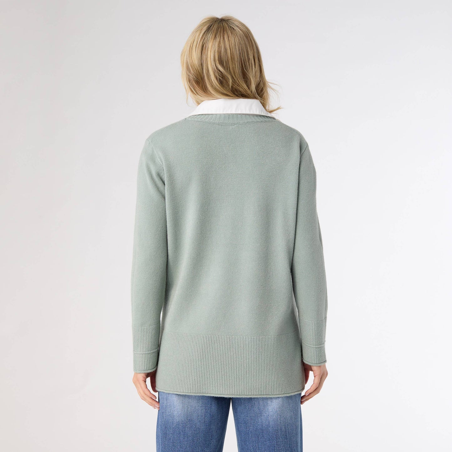 Heavenly-Luxe Crew Neck Sweater with Woven Collar