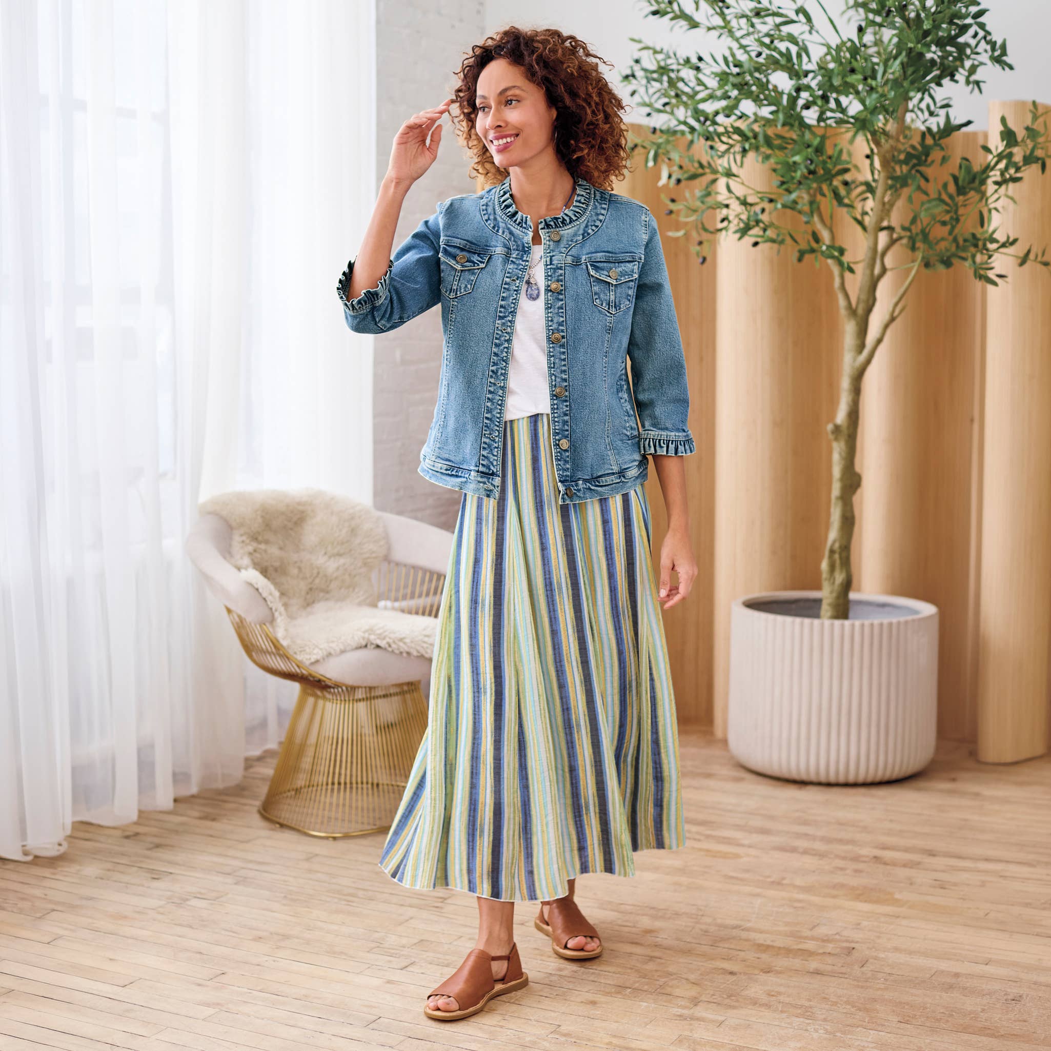 Ruffle Trimmed Denim Jacket