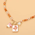 Mahjong Tile Charm Pearl Floral Bead Ball Charm Pendant Beaded Necklace