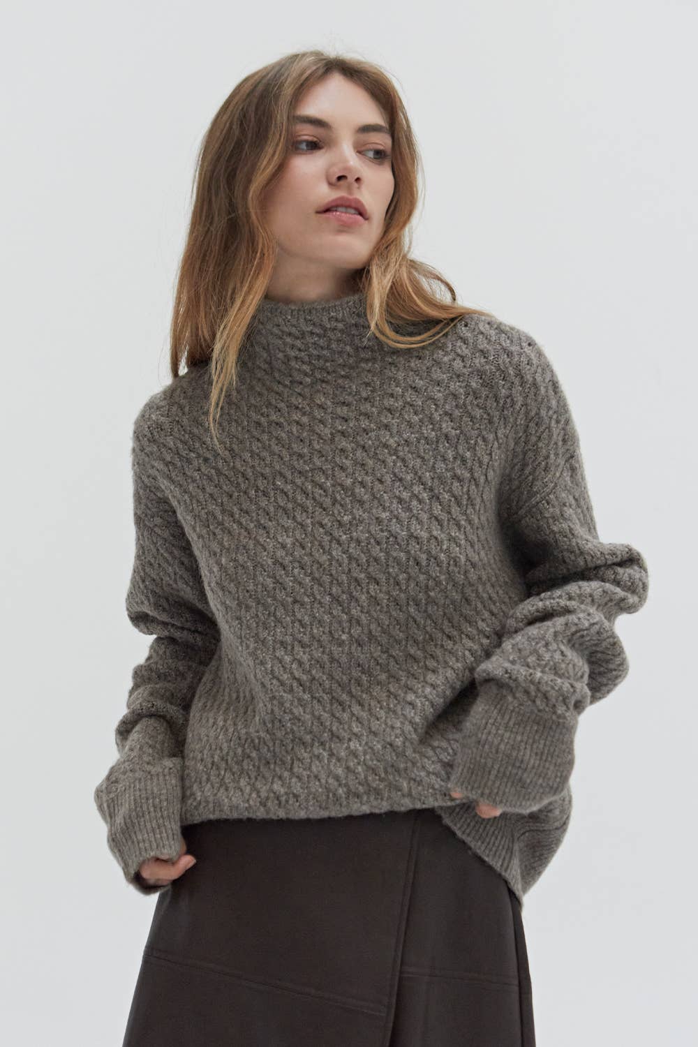 CT9280 - Emmi Cable Knit Mock Neck Sweater