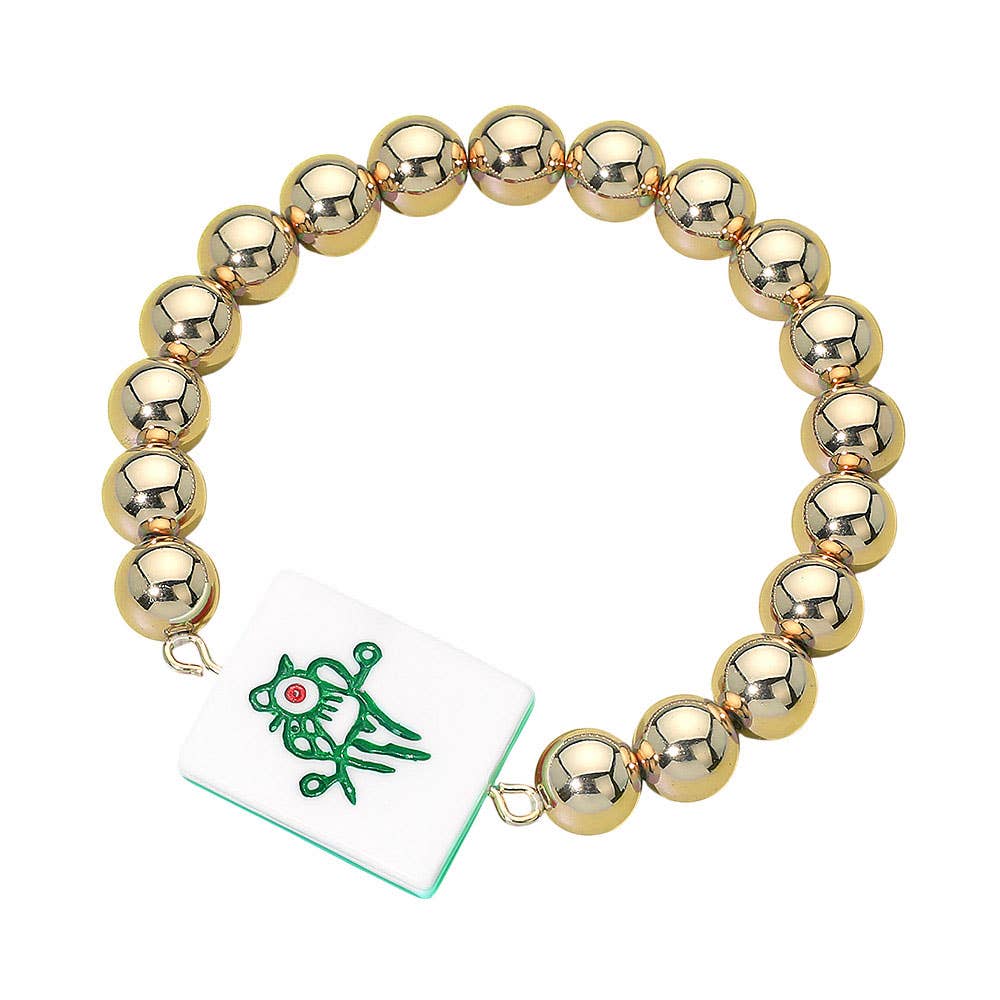Mahjong Tile Accent Beaded Stretch Bracelet