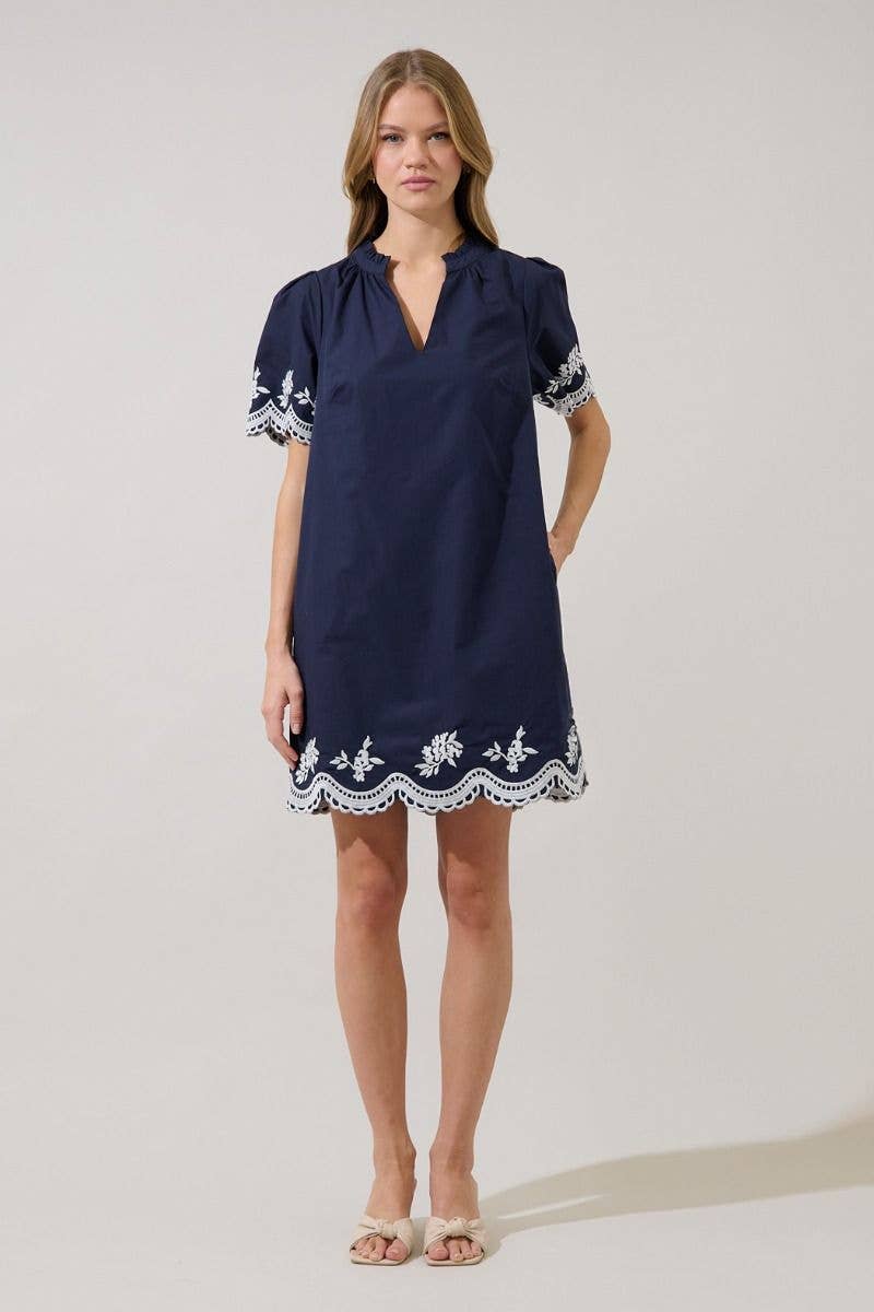 Melania Embroidered Shift Mini Dress