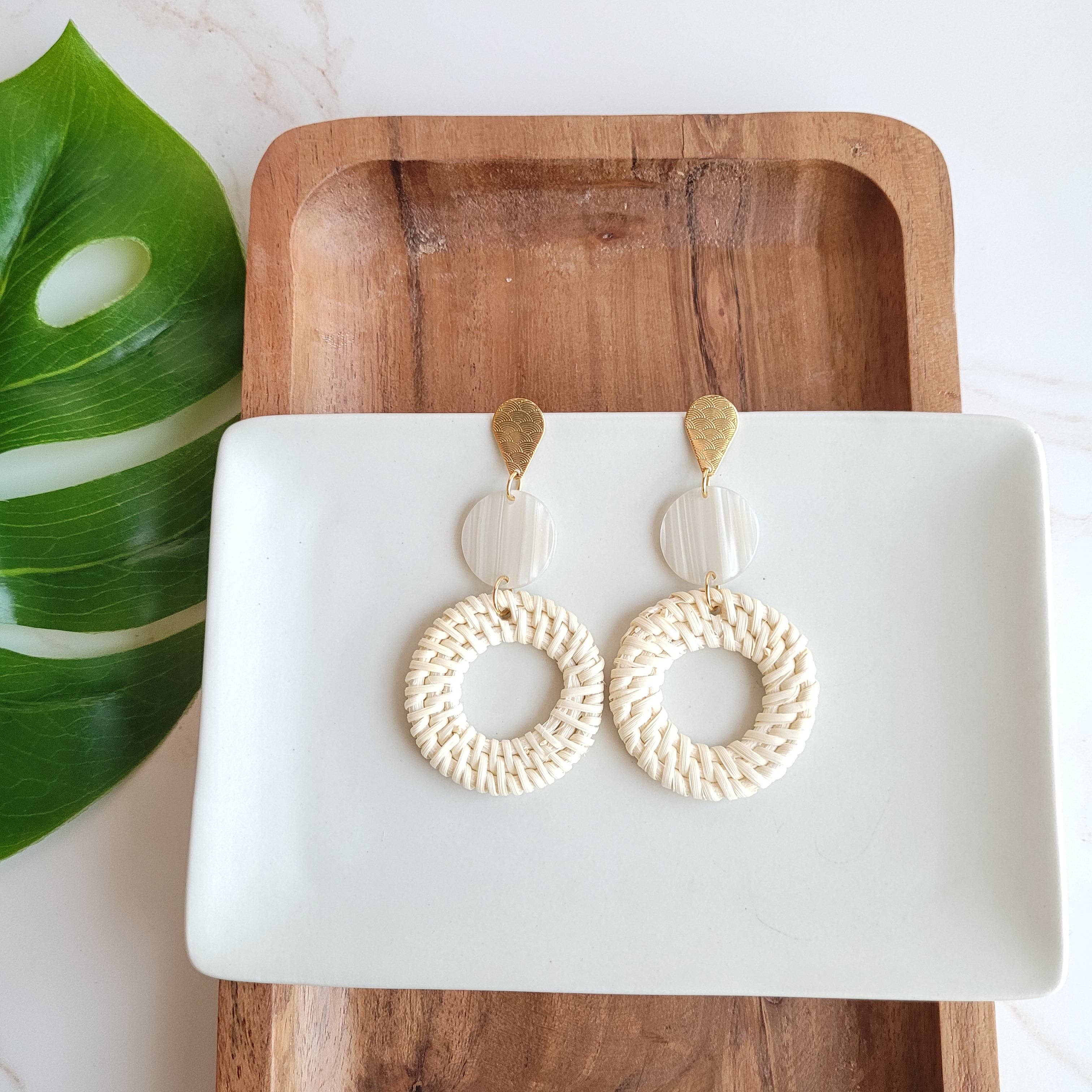 Lana Earrings - Light Rattan Seashell // Resort, Jewelry