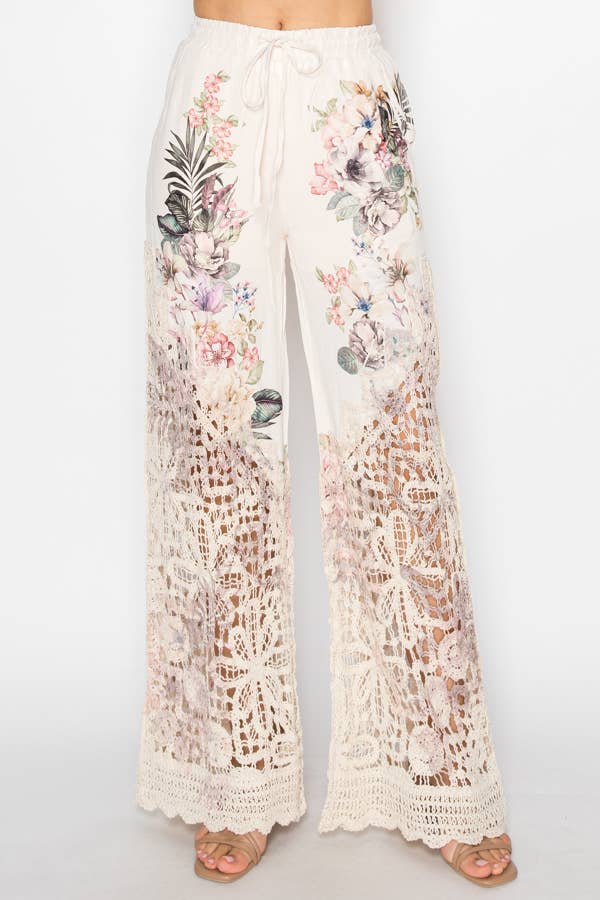 Crochet-Detail Lined Drawstring Pants