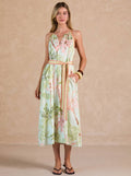 Tropical Printed Halter Midi Dress