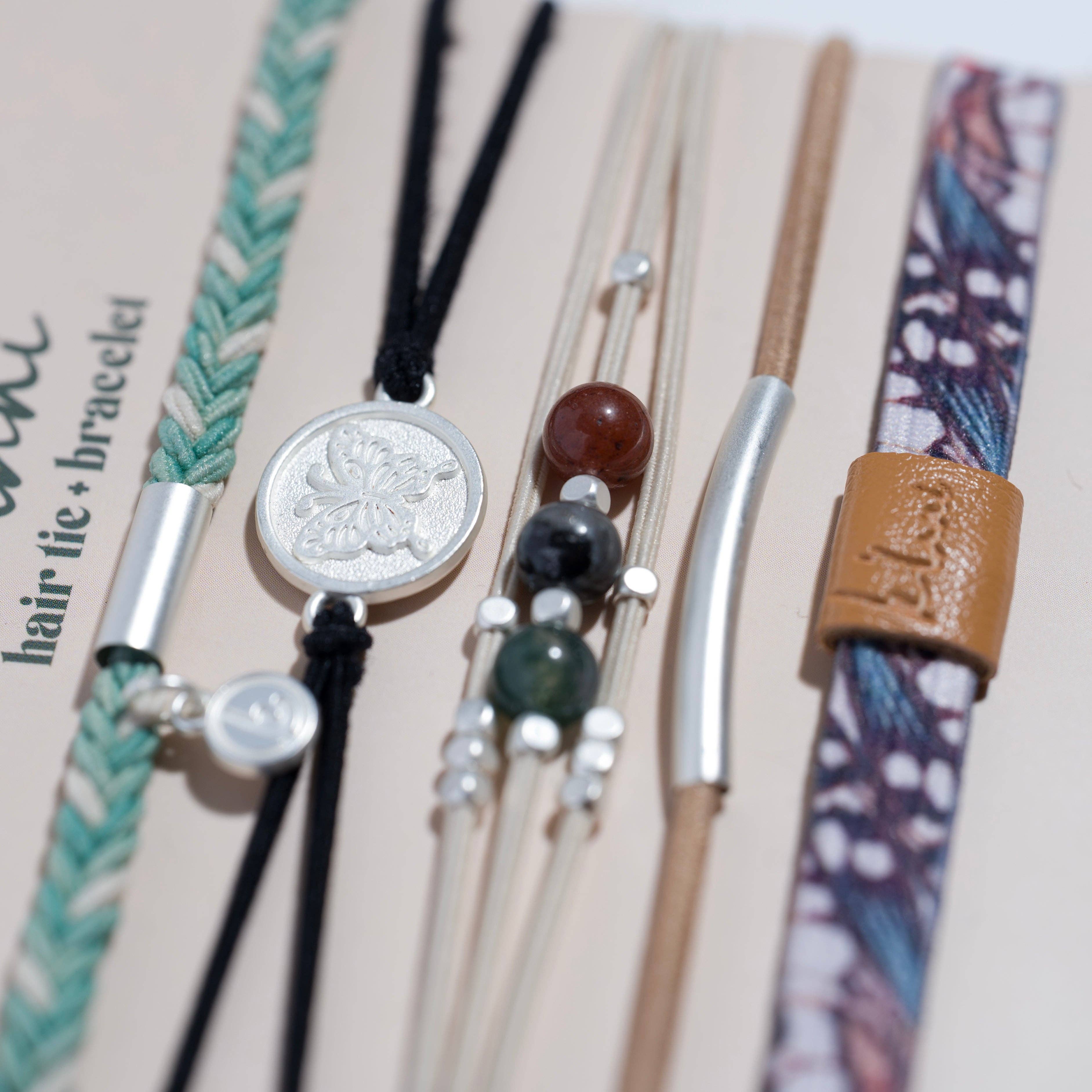 "Flourish" Natural Butterfly Hair Tie Bracelets