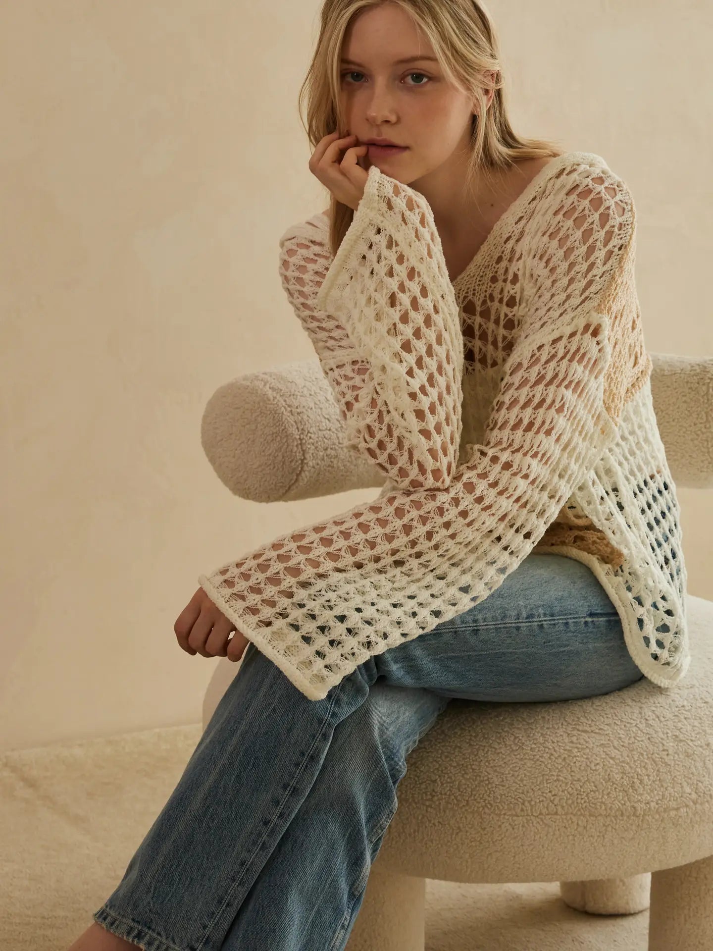 Hooded Pocket Crochet Sweater