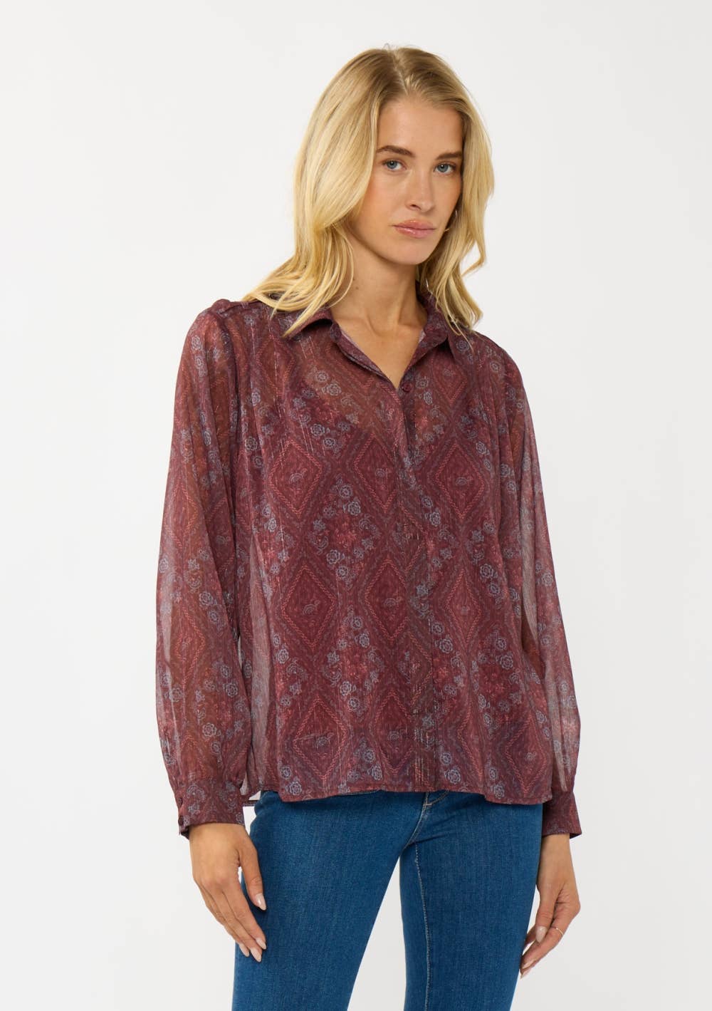 Diamond Floral Sheer Blouse