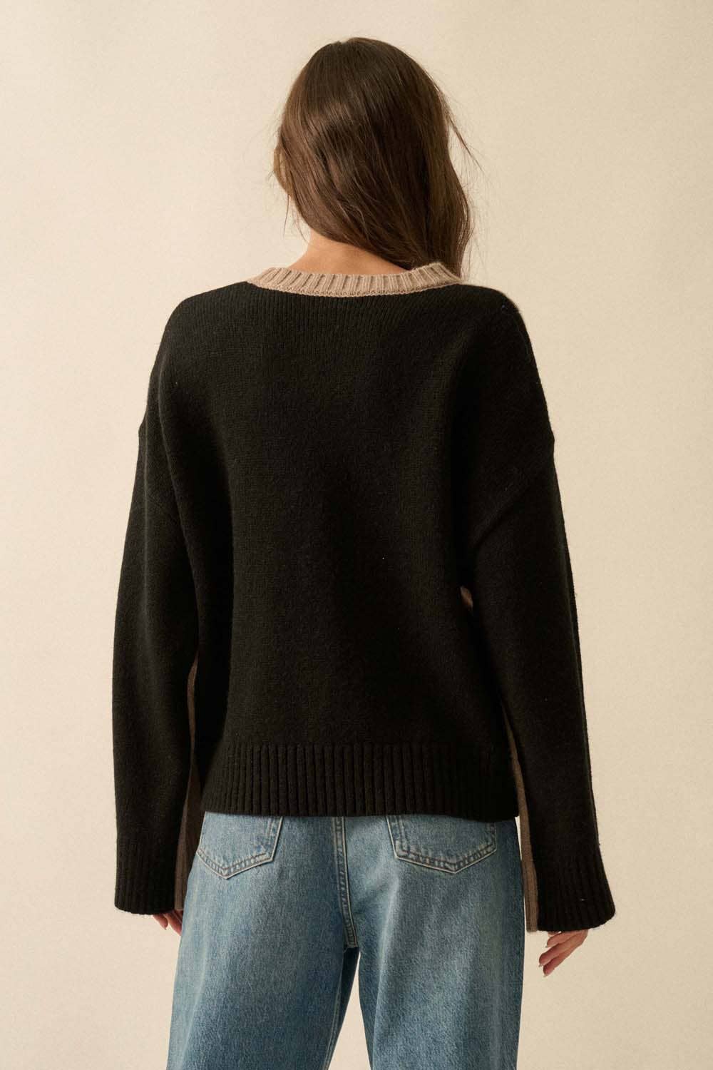 Colorblock Knit Stitched Loose-Fit Sweater