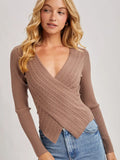 V Neck Fixed Wrap Knit Sweater