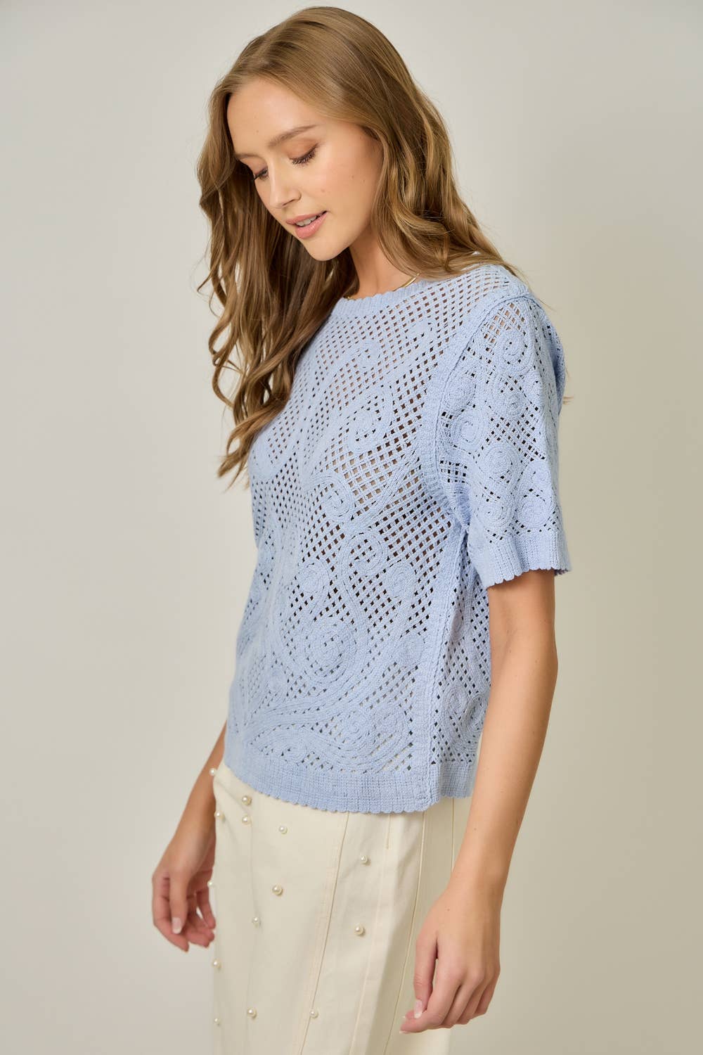 Crochet Short Sleeve Knitted Top
