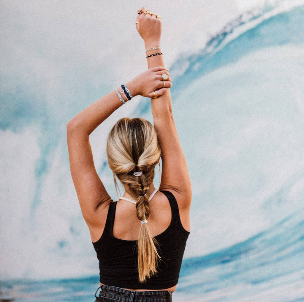 "Dream" Shades of Blue with Silver Accents Hair Tie Bracelets