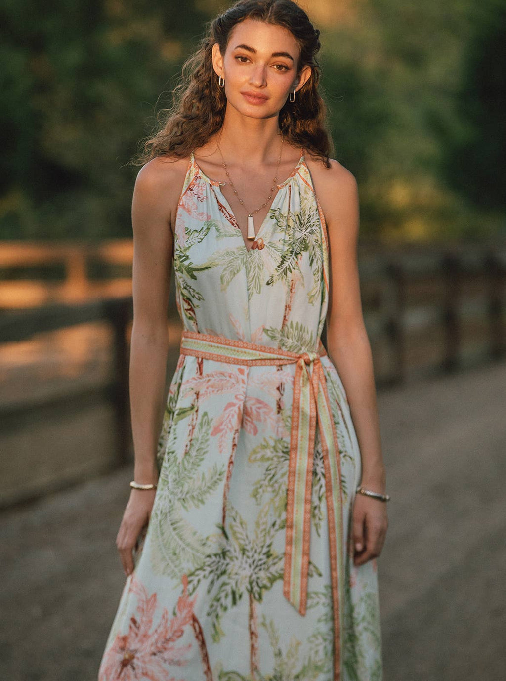 Tropical Printed Halter Midi Dress
