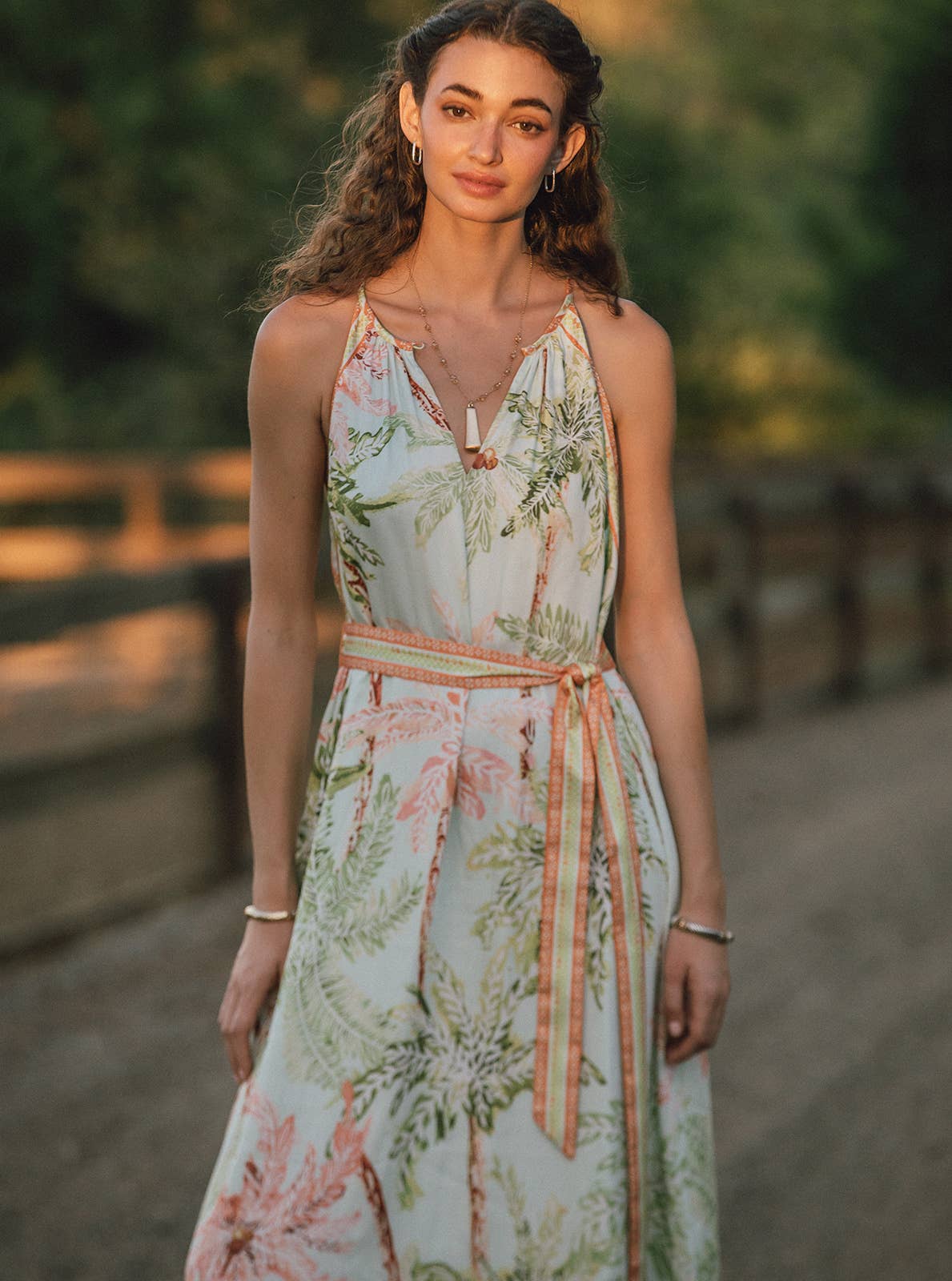 Tropical Printed Halter Midi Dress