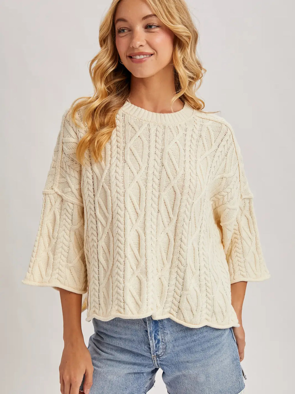Oversized Bell Sleeve Cable Knit Sweater