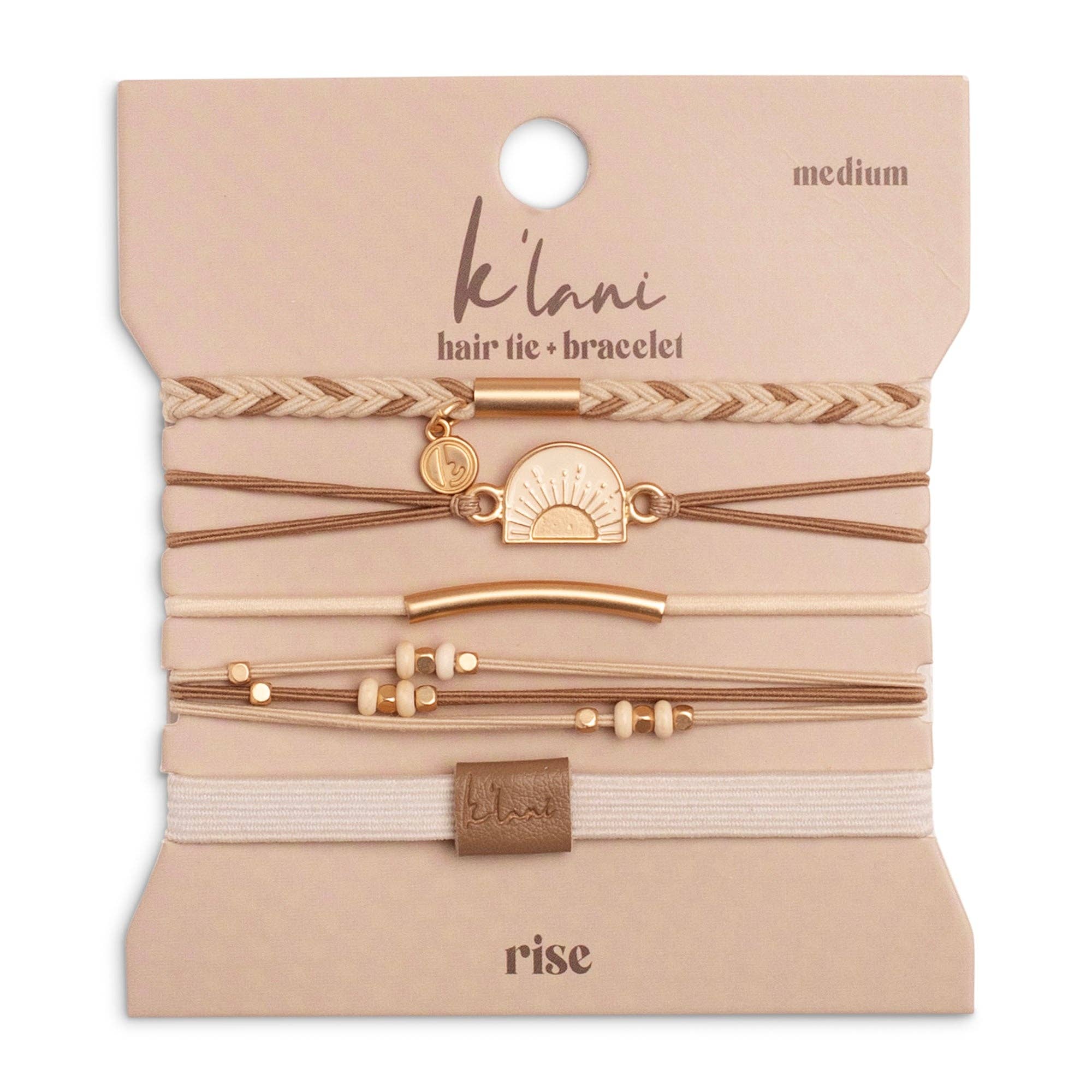 "Rise" Cream and Tan With Gold & Sun Accents Hair Tie Bracelets