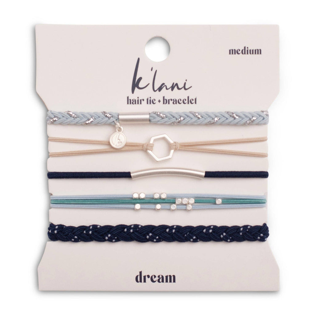 "Dream" Shades of Blue with Silver Accents Hair Tie Bracelets