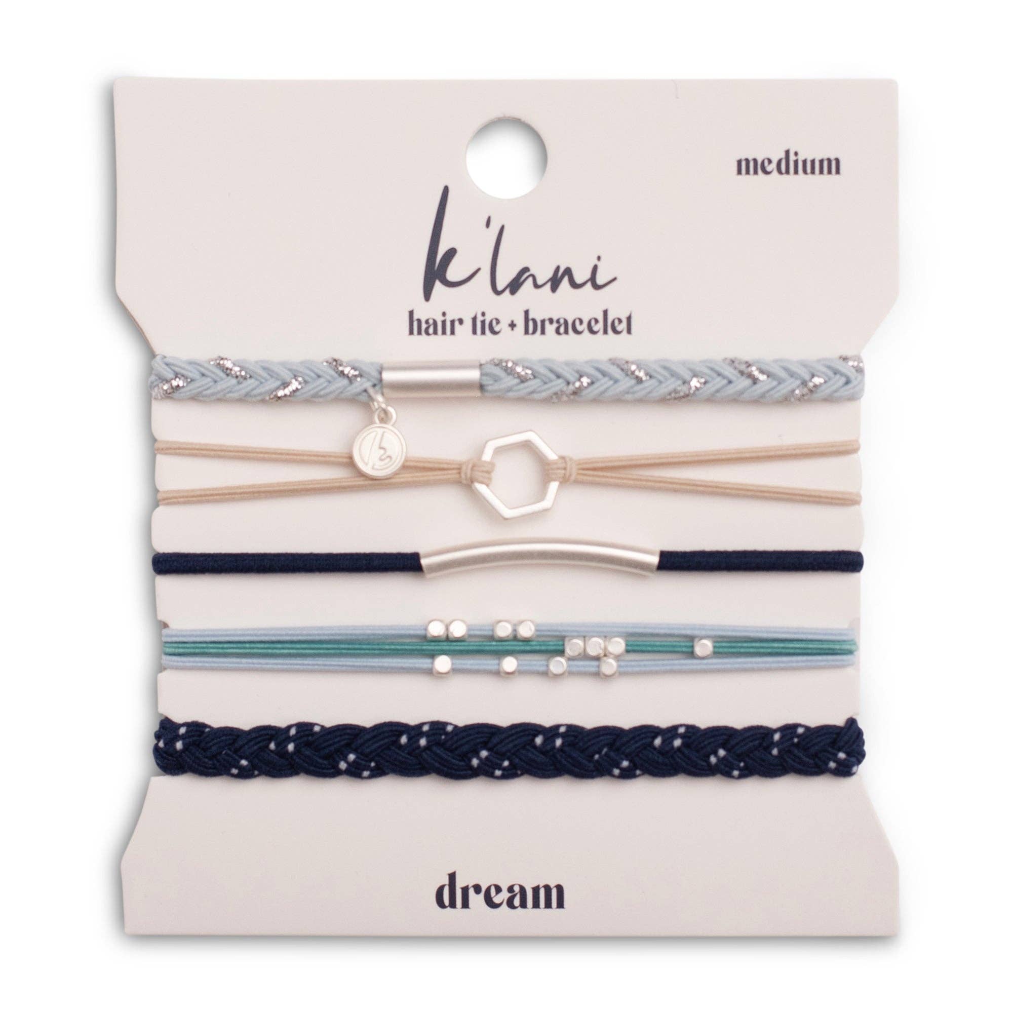 "Dream" Shades of Blue with Silver Accents Hair Tie Bracelets