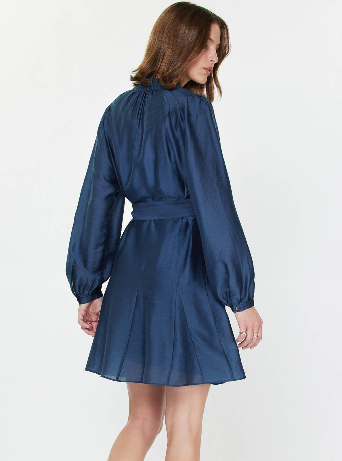 Godet Detail Long Sleeve Mini Dress