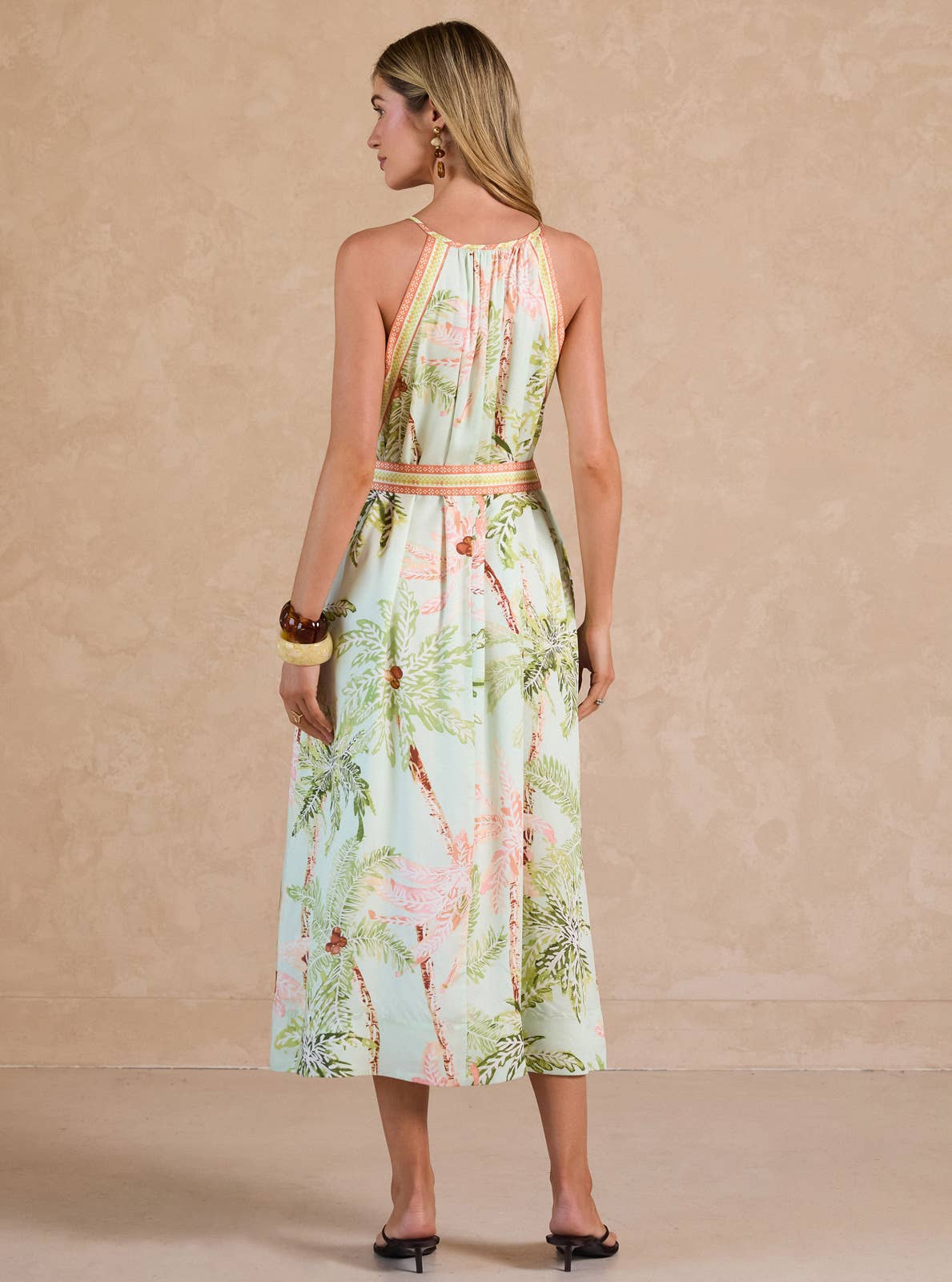 Tropical Printed Halter Midi Dress