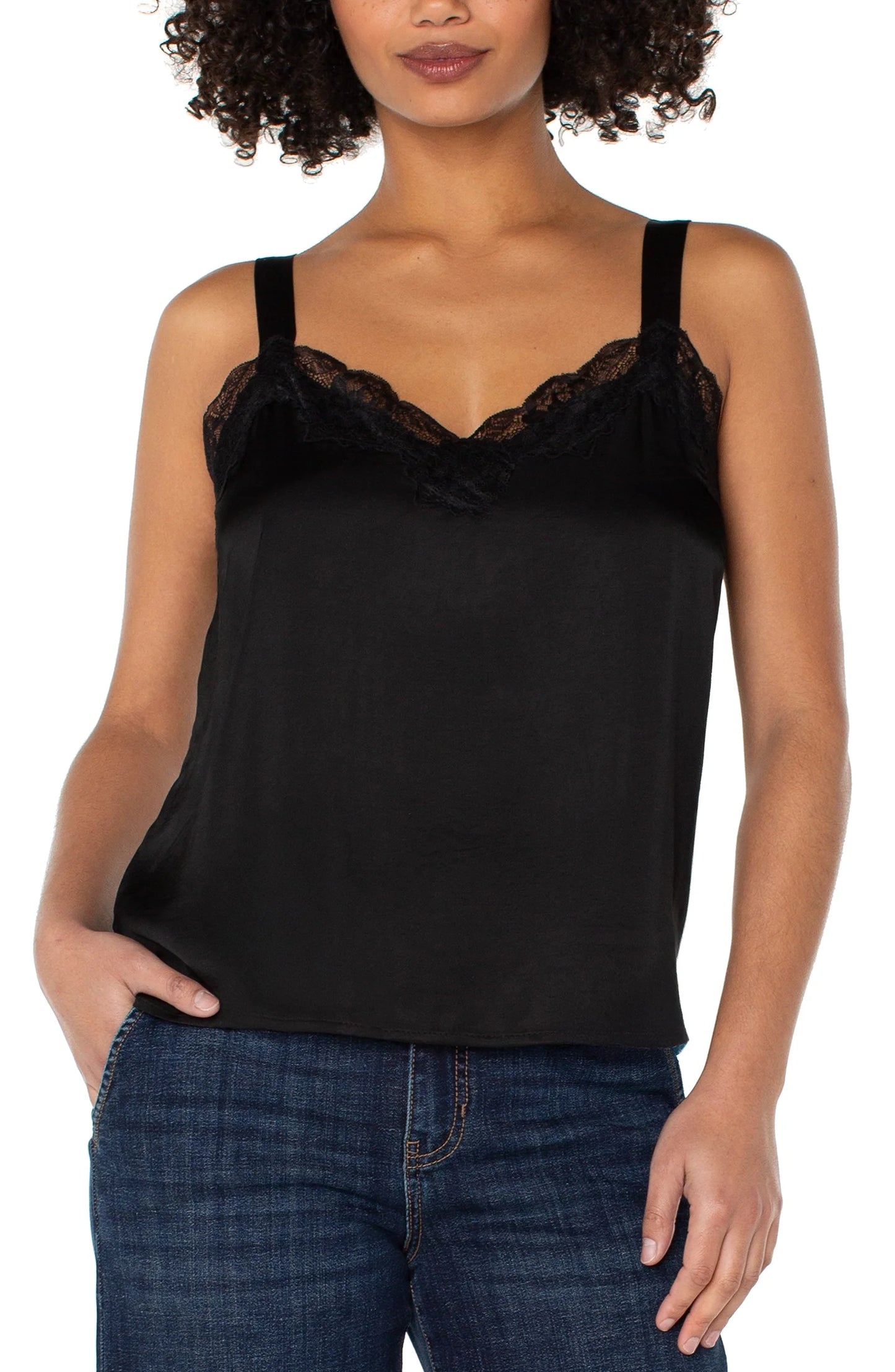 Woven Tank with Lace Trim by Liverpool