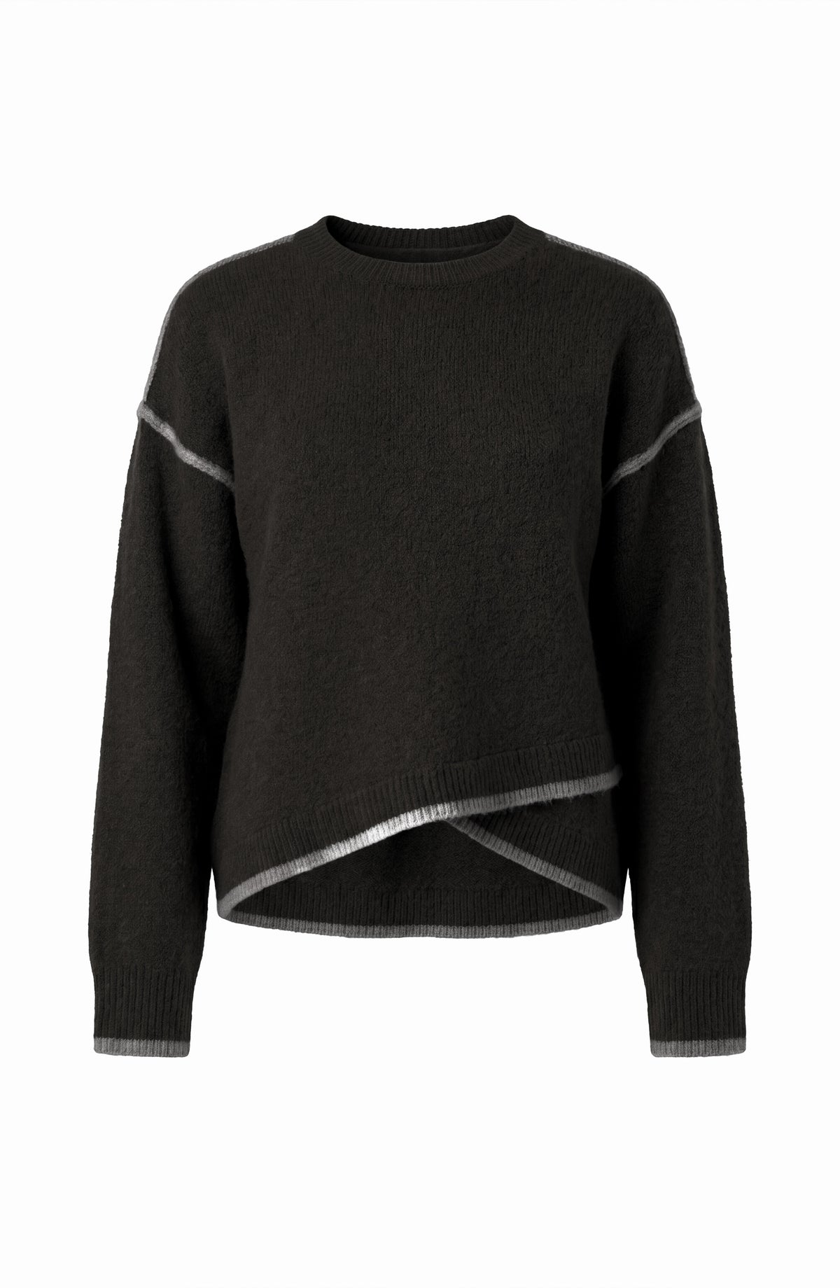 Long Sleeve Crewneck Sweater with Cream Tulip Hem by Liverpool