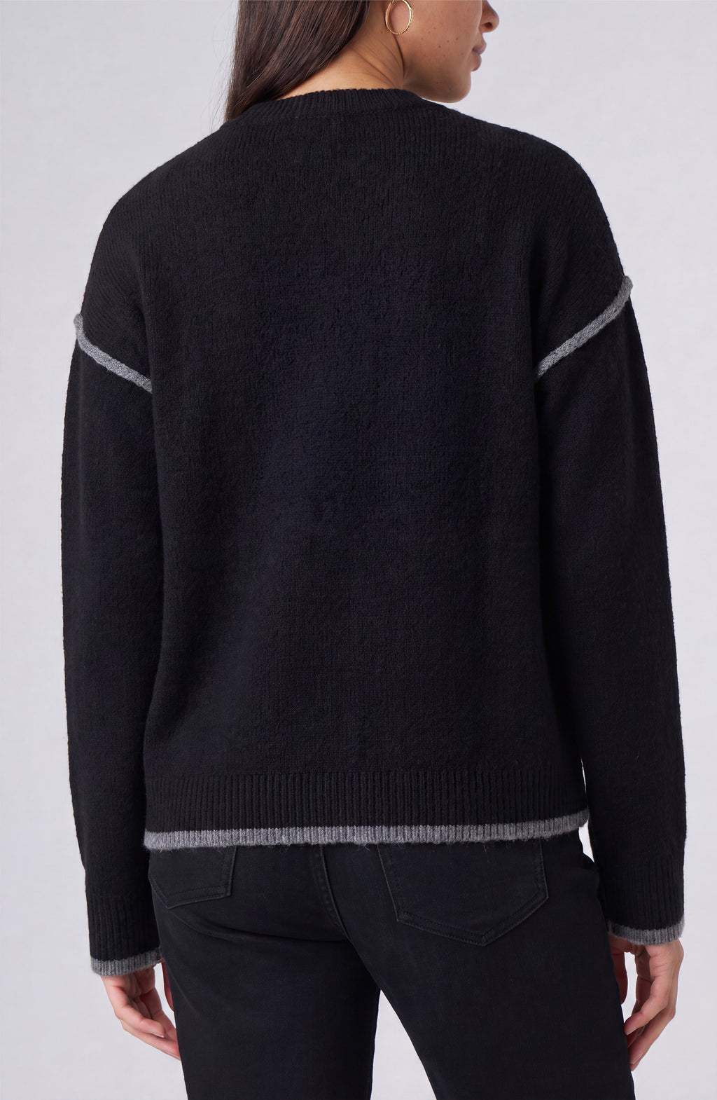 Long Sleeve Crewneck Sweater with Cream Tulip Hem by Liverpool
